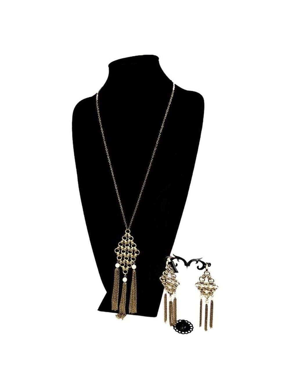 BANANA REPUBLIC Gold Chain Tassel Necklace Earring Set NWT